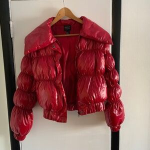 Forever 21 Red Cropped Puffer Jacket | Shiny Bubble Coat | Size M